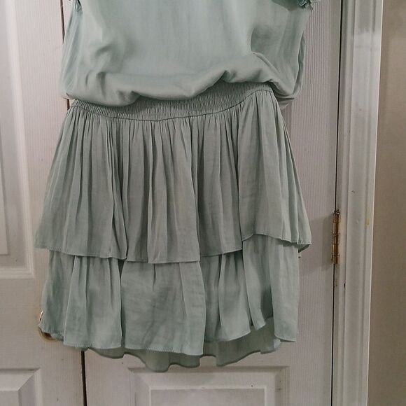 Mustard Seed light mint smocked waist layered mini dress super soft Sz S - Picture 5 of 8